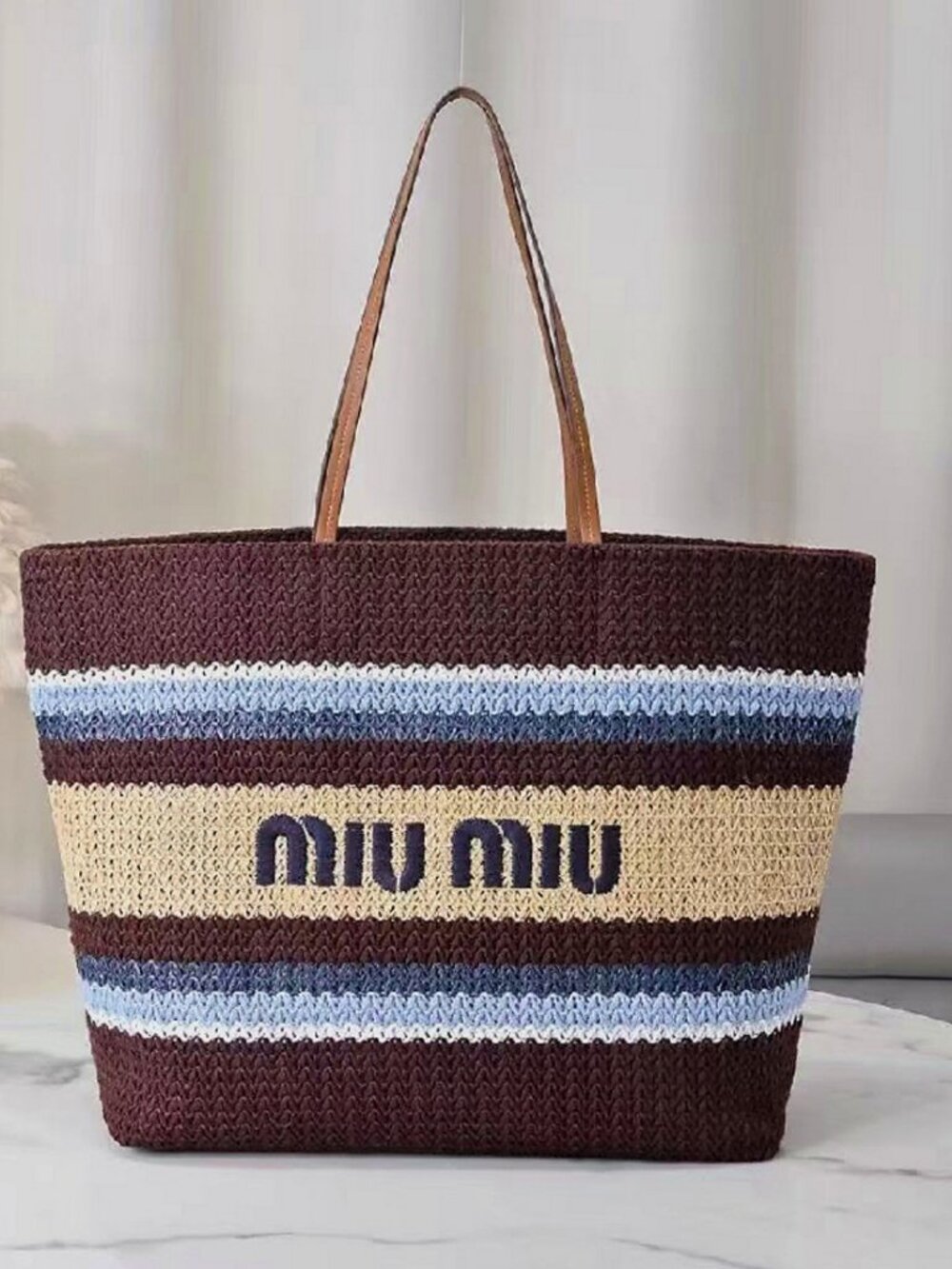 Miu Miu Striped Knit Large Tote Shoulder Bag